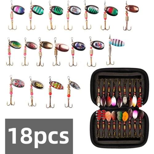 18 pcs Tackle Kit Spoon Fishing Lures Metal Swivel Spinner bait With Box Salmon Frog Trout For Freshwater Saltwater