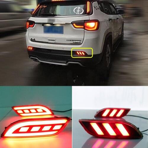 2PCS LED Rear Rear Bumper Reflector Fog lights For Jeep Compass 2017- 2019, Driving ligh&Brake Light Reflector 2-in-1 Functions