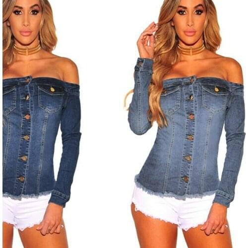 2021 New Women Off Shoulder Sexy Denim Button Casual Party Tops Blouse Trendy Hot Personality Street Trendsetters
