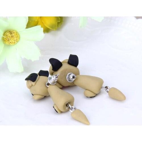 3D Sharpei Pug Dog Earrings For Women Polymer Clay Cartoon Animal Stud Earring