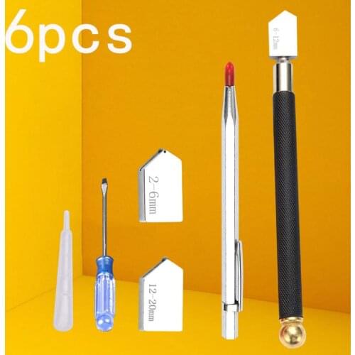 6/7Pcs 2-20mm Strong Durable Anti-rust Glass Cutter Oil Feed Carbide Tip Cutting Tile Mirror Glass Window Craft Cutting Tool Set