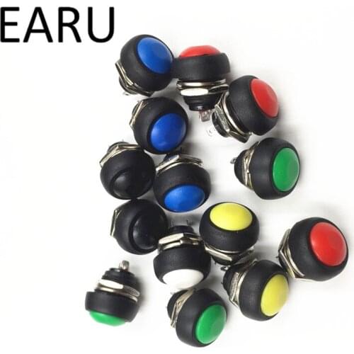 6 pcs Small 12mm Round Button Switch Push Button Switch Momentary OFF (ON) Push Button Horn Switch Blue White Green Red Yellow