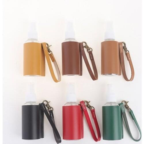 60ml Portable Empty Leakproof Plastic Travel Bottle with Leather Holder Carrier