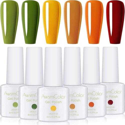 AwsmColor Gel Nail Polish Set, Fall Autumn Series 6 Colors UV LED Soak Off Nail Gel Kit Nail Polish Glitter Gel Polish Starter