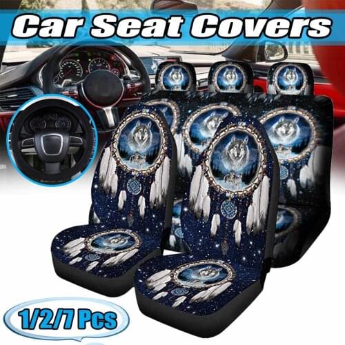 1/2/7PCS Car Seat Covers Set Universal Front and Back 3D Animal Wolf Printing Automobile Protection Cover for Van Cushion