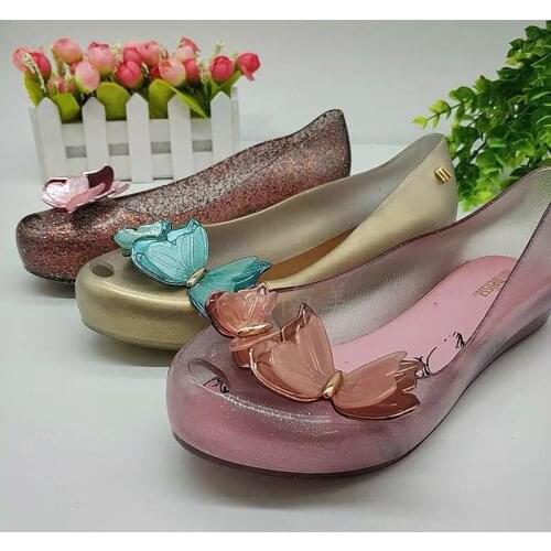 2021 Childrens shoe New Summer Sandals Big girl butterfly Jelly shoes Princess Mini Melissa Kids shoes Soft Beach Sandal HMI038