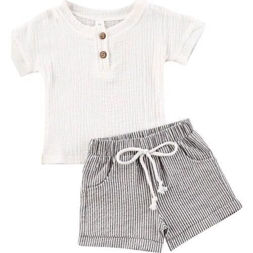 0-3Y Newborn Toddler Infant Baby Boy Girl Clothes Set Soft White T shirts Tops Striped Shorts Outfit Summer Costumes