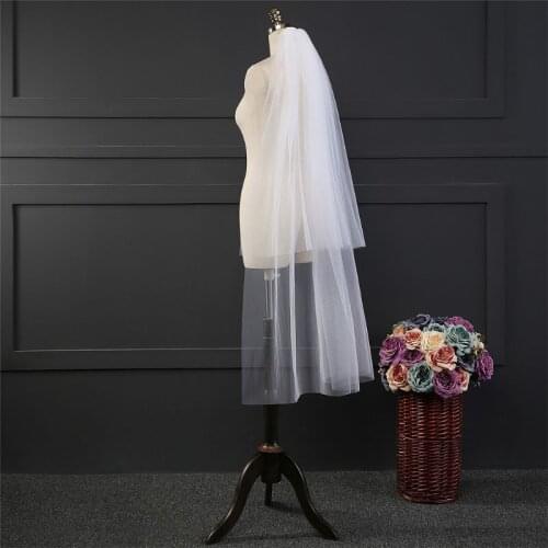 3 Size Double Layer Women Cathedral Wedding Veil 2 Tier Simple European Solid Color Soft Tulle Drape Bridal Veil With Fixed Comb