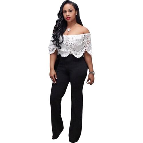 Elegant Off The Shoulder Lace Jumpsuit White Short Sleeve Sexy Romper Backless Wide Leg Jumpsuits Summer Rompers Womens Jumpsuit