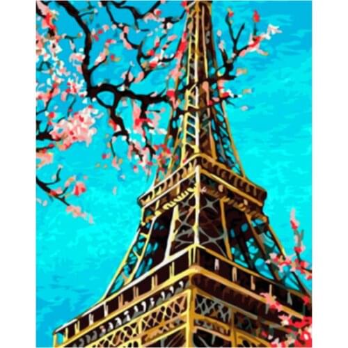 Painting By Numbers DIY Dropshipping 50x65 60x75 40x50cm Tower In Autumn Landscape Canvas Wedding Decoration Art picture Gift
