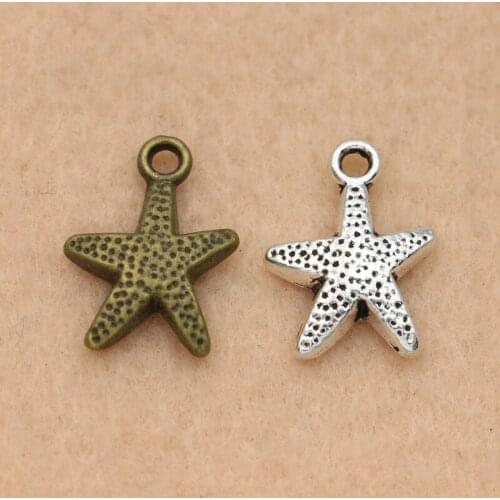 KJjewel Tibetan Silver Plated Star Starfish Charms Pendants for Necklace Bracelets Jewelry Making DIY Handmade 14x12mm 10PCS/LOT