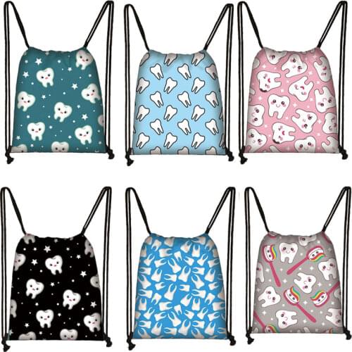 3D Printed Cosmetic Bags Teeth Funny Drawstring Bag Girls Travel Bag Ladies Small Backpack Kids Bookbag Gift Storage Bags