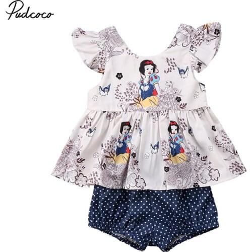 Pretty Newborn Toddler Kids Girl Clothes Snow White Cartoon Tutu T-shirt Tops+Dots Shorts Hot Pant 2PCS Outfits Summer Clothes