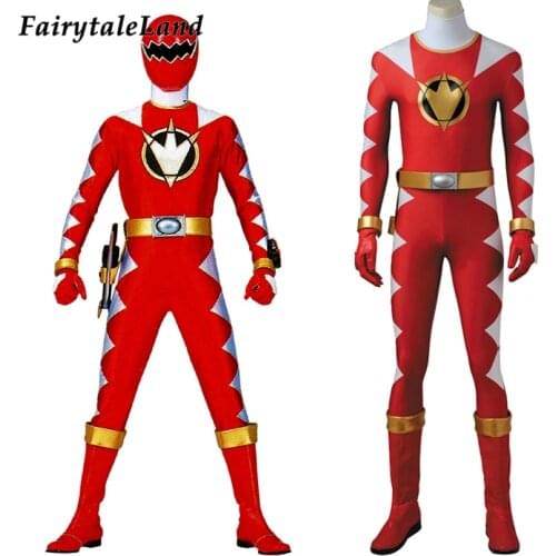 Red Dino Ranger Costume Cosplay Tyranno Carnival Halloween Dino Thunder Red Ranger Jumpsuit Tyranno Uniforms Boots