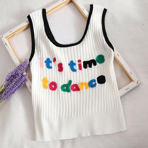 HELIAR Women Tank Tops Plain Letters Embriodred Cute Tanks Women Round Neck Sweet Candy Crop Tops For Women 2021 Summer