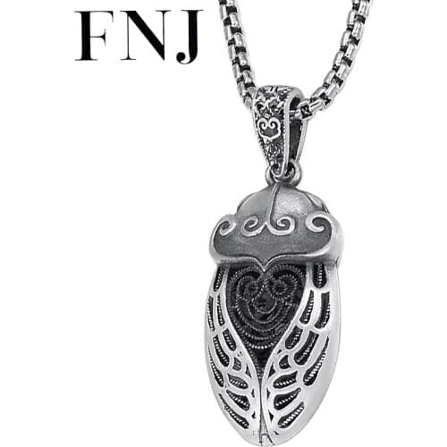 FNJ Hang Animal Cicada Pendant 925 Silver Original Pure S925 Thai Silver Pendants Women for Jewelry Making 3mm Hole