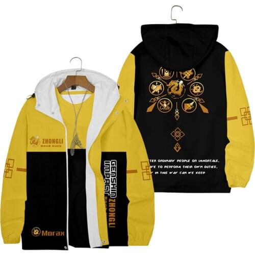 Genshin Impact ZhongLi Outdoor Hooded Anime Cosplay Clothing Autumn Keep Warm Fleece Windproof Hiking Jacket Coat Dropship