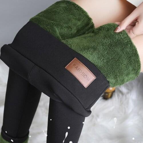 Winter Green Velvet Leggings Women High Waist Stretch Thick Warm Cashmere Pencil Pants Slim Cotton Female Legging Pants