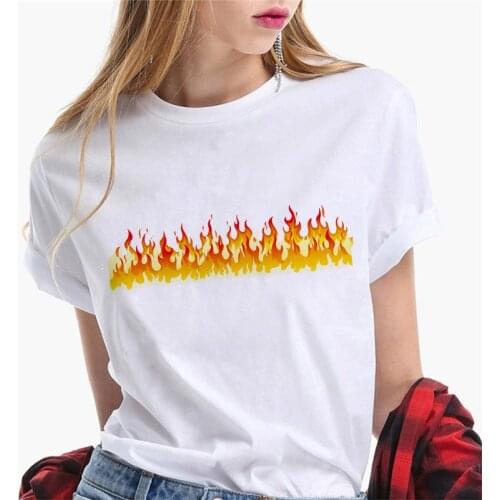 Summer Simple T Shirt Fun Cartoon fire Graphic Printed women Tshirt 2021 New Fashion tshirt short sleeve Ladies T-Shirt