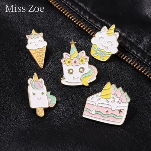 Cartoon Mousse Dessert Pastry Enamel Pins Rainbow Ice Cream Birthday Cake Brooches Badges Backpack Collar Women Girls Decoration