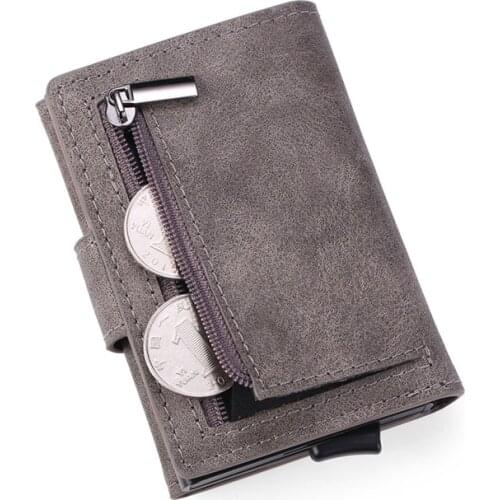 Male REID Aluminium Card Holder Business Slim Thin Leather Wallet Magic Metal Cardholder Pocket Case Smart Wallet Coin Purse