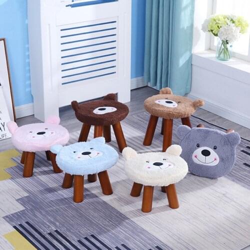 Small solid wood stool seat chair shoe change stool round stool cartoon bear children low stool sofa footrest anti slip