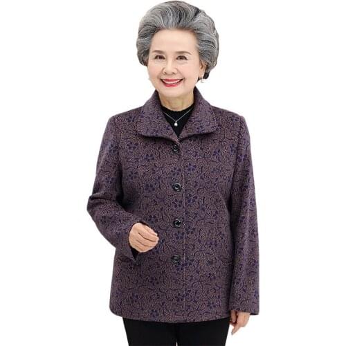NEW 2020 Spring Autumn Womens Coat Short Single-Breasted Jacket Middle-aged and Elderly Mothers Large Size Casual Outerwear Top