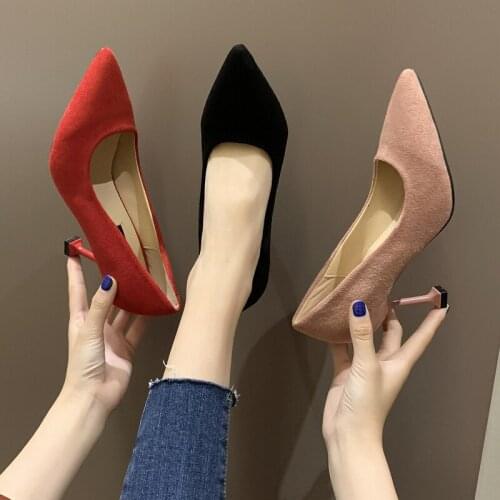 2020 New Heels Women Frosted Leather Single Shoes Fine-sleeve Mature Banquet Wild Comfortable High-heels Sapato Feminino W32-21