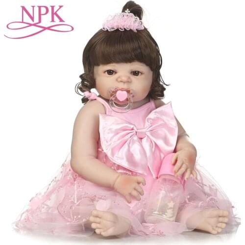 NPK 57cm full body silicone victoria reborn baby girl with Pink princess skirt best kids gifts silicone reborn baby dolls