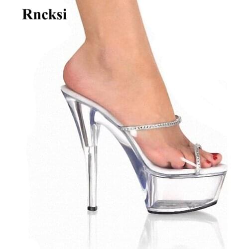 Rncksi Night Club Pole Dance Woman Transparent Platform 15cm High Heel Slippers Ultra Slippers Sexy High Heel Wedding Shoes