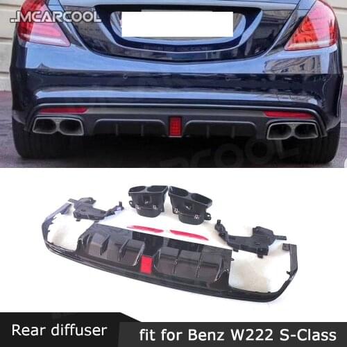 S Class ABS Rear Bumper Lip Diffuser Spoiler with Exhaust Tips For Mercedes Benz W222 S63 S65 AMG 2014-2017 Car Styling