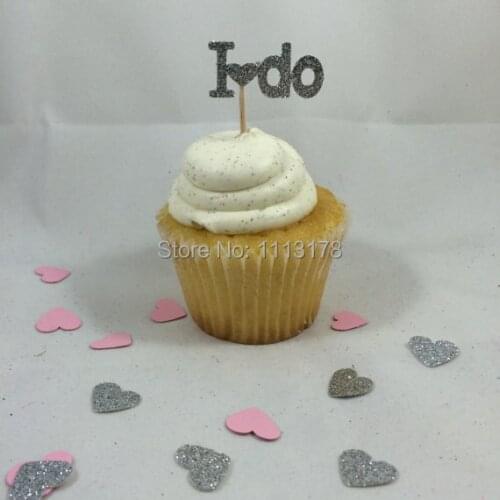 Silver Glitter I DO Cupcake Toppers .wedding party bridal shower Cupcake topper Decor. Birthday wedding party cake topper
