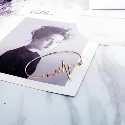 Special Designed Heartbeat Line Lightning Electrocardiogram Wave Black Silver Plated Golden Bangles For Women Men