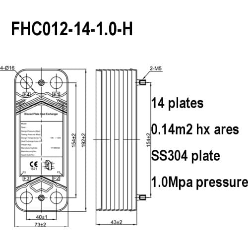 0.14m2 Heat Transfer 14 Plates Heat Exchanger, SUS304 Stainless Steel Chiller