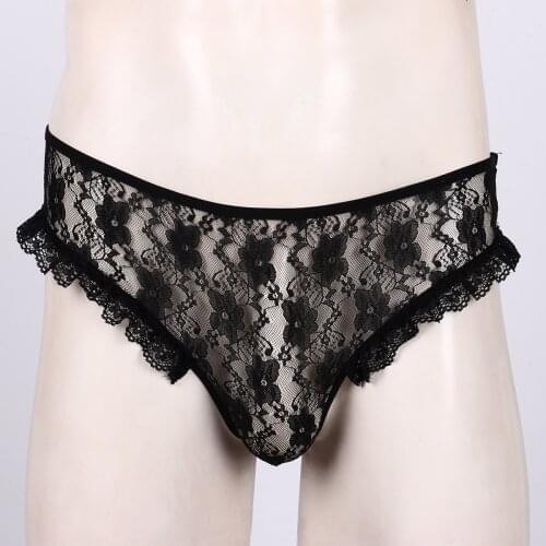 Mens Sissy Panties Lace Jockstraps Bowknot Exotic Lingerie Panties with Crotchless Open Butt G-string Briefs Sexy Hot Underwear