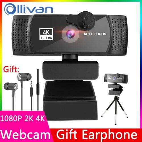 Webcam 4K 2K 1080P Web Camera For Computer PC Web Cam With Mic Wide Angle HD Camara Web Para PC For Webcam Cover Gift Earphone