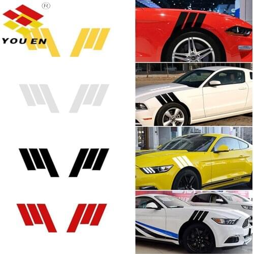 YOUEN 43cm 4Pcs 2Pcs Fender Hash Stripe Racing Graphic Decal Sticker Bumper Side Scuttle Stickers Car Accessories Styling