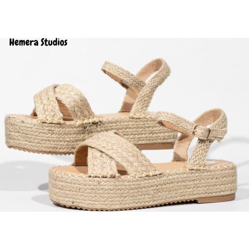 Hemera Studios flat platform sandals cross straps Women summer 2021 espadrille with handmade buckle fashion trend