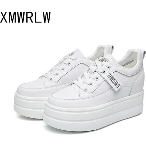 XMWRLW Genuine Leather White Sneakers Women Shoes 2020 Spring Hidden Heel Casual Shoes Women Flat Platform Shoe Chunky Sneakers