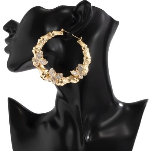Butterfly Earrings Stainless Steel Diamond Big Hoops Earring Bamboo Earrings Fashion Jewelry 2021 Trend Gift For Women