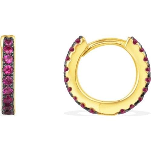 SLJELY Fashion S925 Sterling Silver pave Red blue Green Cubic Zirconia stones Classic Round Hoop Earrings Women Fine Jewelry