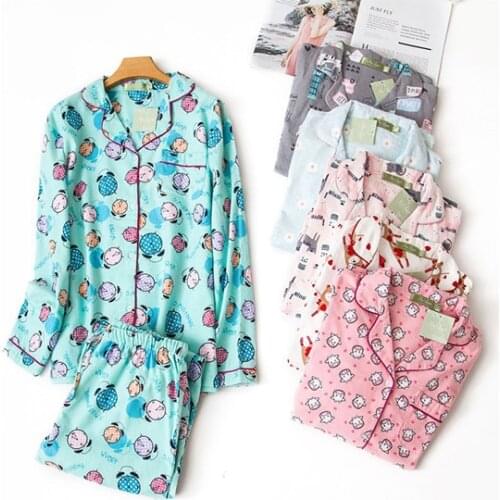Plus size winter women fashion cartoon print flannel fabric cotton pajama set female trendy comfortable lounge pyjama sleepwear