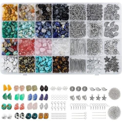 1 Set Natural Irregular Gemstones Beads Kit with Jump Rings Ear Hooks Lobster Clasps Pendants for DIY Jewelry Making