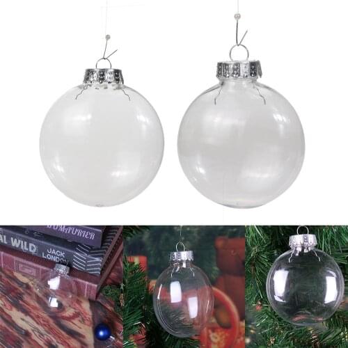 10/12cm Hanging Ball Pendant Christmas Tree Clear Plastic Bauble Flat Ornament Kids Gift Favors Xmas Party Decoration Supplies