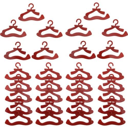 20 Pcs Cute Hard Plastic Red Special Bowknot Doll Hangers Skirt Accessories for Barbie Doll 12'' 1/6 Hanger Kids Toy