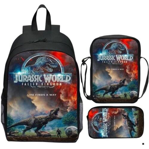 3 Pcs/Set Jurassic Park School Bag Sets Shoulder Bag Teenage Girls Boys Book Bag Children Backpack Mochilas