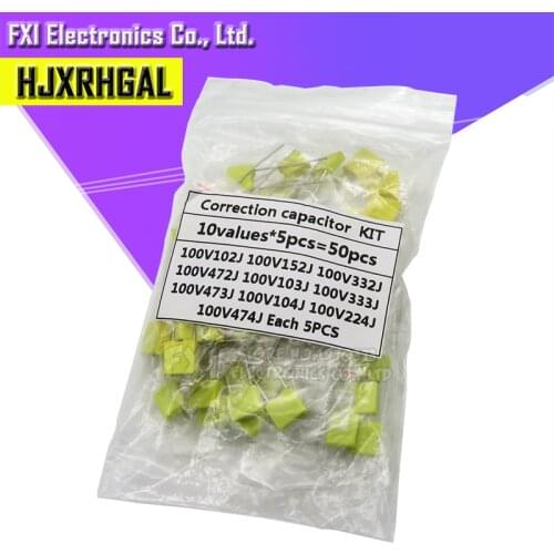 50PCS =10 kinds * 5 PCS Correction capacitor package kit KIT 100V 102J 152J 332J 472J 103J 333J 473J 104J 224J 474J