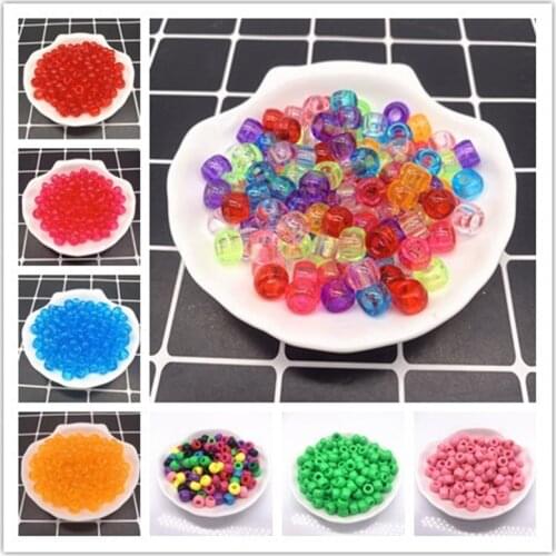 50Pcs 6x8mm Round Big Hole Solid color Transparent Plastic Spacer Loose Beads for Jewelry Making DIY Handmade Accessories