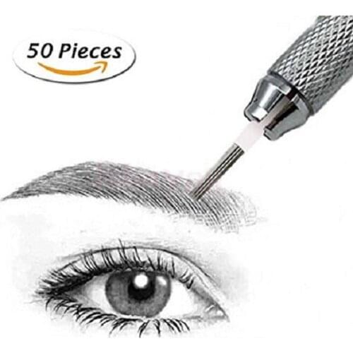 50Pcs 5 Pin Portable Makeup Microblading Needles Manual Eyebrow Blades Tattoo Permanent Tools