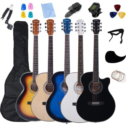 Thin Body Electric Guitar 40inch Acoustic 6 String Guitar 4/4 Size Folk Steel Strings Guitar with Beginner Kits AGT26EQ